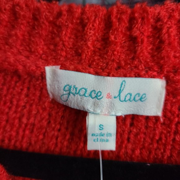 Grace & Lace Red Cotton Blend Knit Belle Sleeve Sweater Size S/M - Picture 11 of 14
